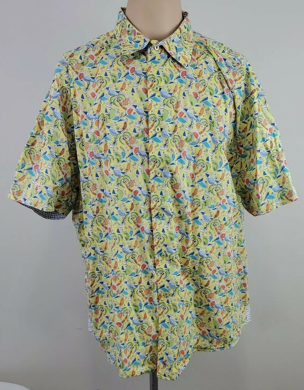 Robert Graham Mens Cartoon Graphic Print Button Up Beach Shirt Size XXL